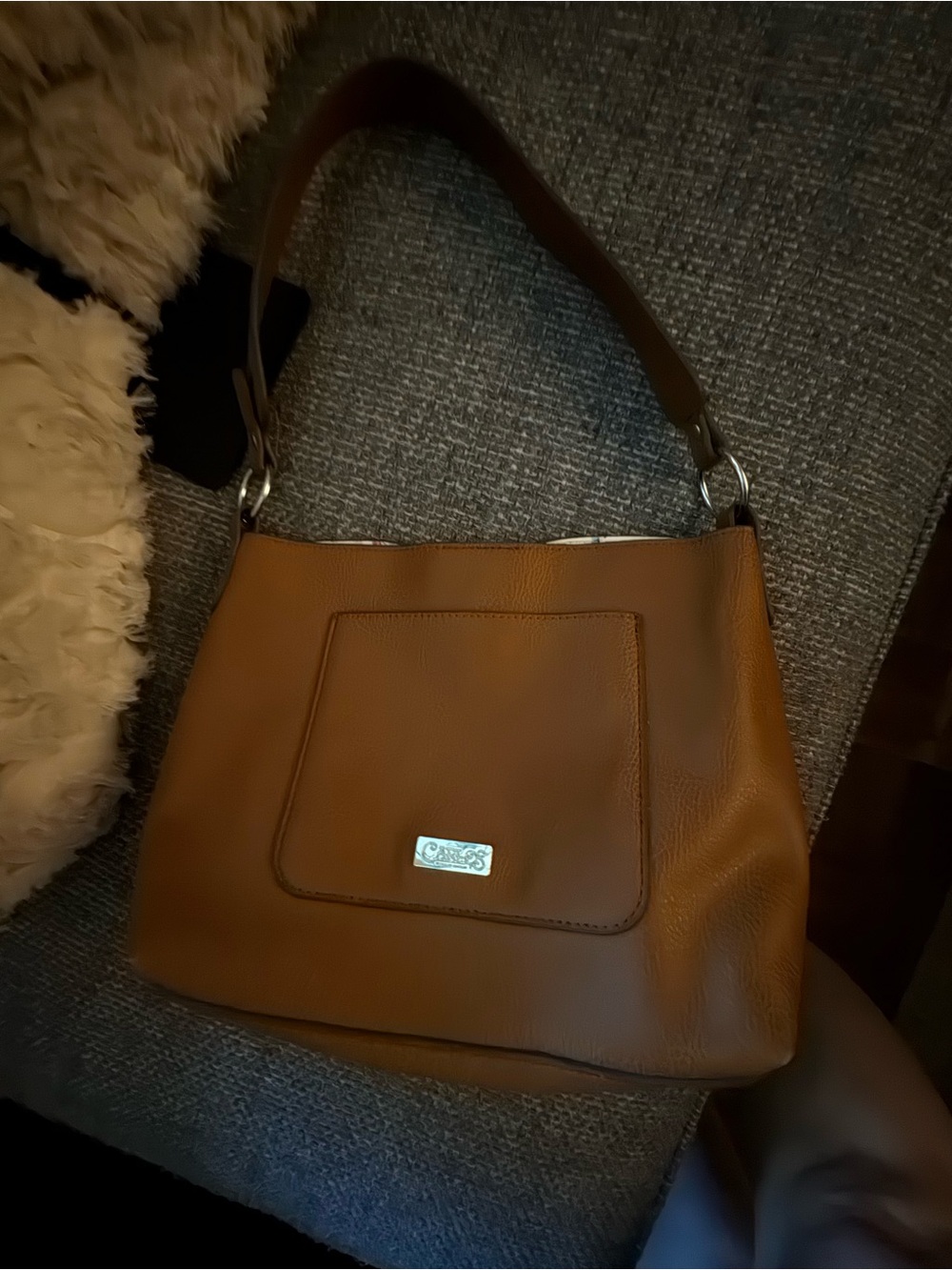 Carlos - Brown Tan Shoulder Bag with Front Patch Pocket